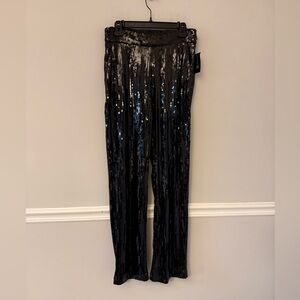 NWT INC black sequins pull on side zipper formal concert party pants. M